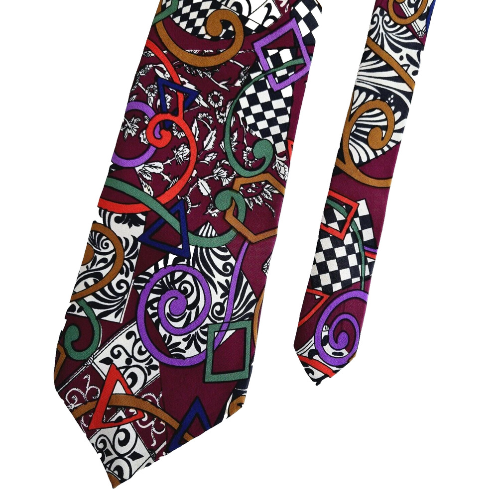 Vintage Silk Tie Abstract Geometric Colorful Maximalist Retro Mod Handmade Jsaco